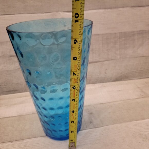 Textured Blue Glass Vase 10" Tall With Bubble Pattern - Handcrafted - Picture 6 of 8